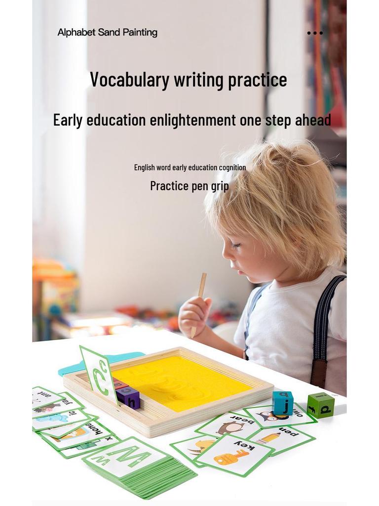 Children's Montessori Wooden Sand Tray & Letter Spelling Educational Toy.