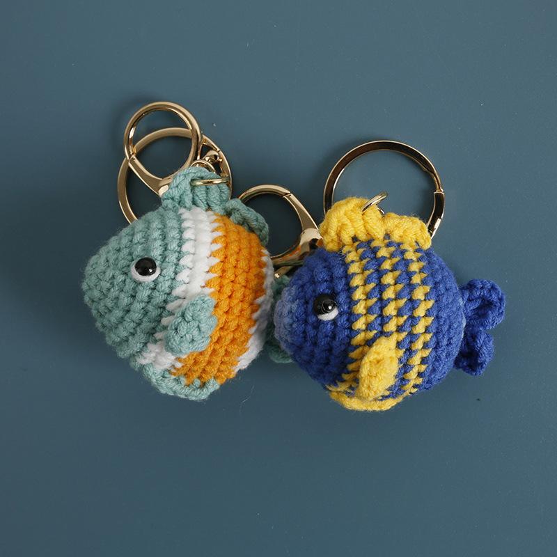 Mini Colorful Handmade Crochet Plush Ocean Fish Toy Keychain Knitted Weave Small Cute Sea Fish Keyring Small Mini Doll Charm