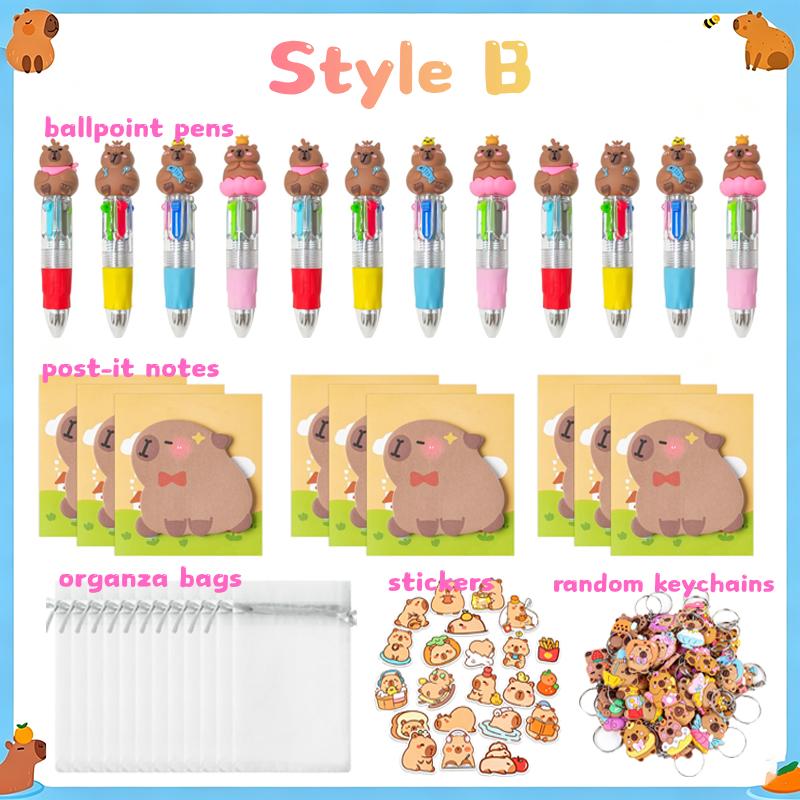 12-48Set Capybara Party Favors Stationery Set 4-in-1 Ballpoint Pens Notebook Sticker Keychain Classroom Prizes School Supplies