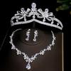 Кристальное Грандиозное и Высококлассное Свадебное Ожерелье Корона Головной Убор Свадебный Комплект из Трех Предметов Корейский Стиль Сказочная Красота Аксессуары для Свадебного Платья Серебро