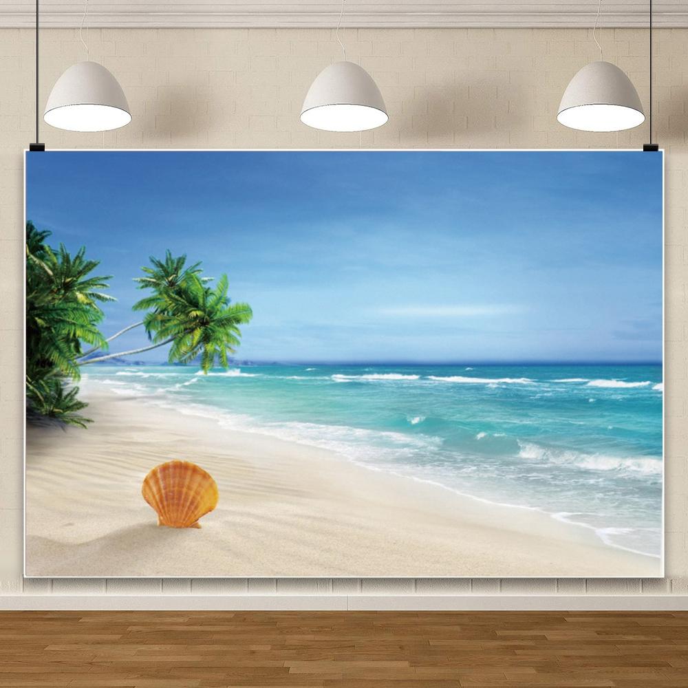 Tropical Beach Backdrop Decoration Seashell Starfish Summer Vacation For Pool Party Celebration Backgrounds For Photographs