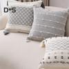 Boho Throw Pillow with Braided Rope Pattern And Tassels Soft Cotton Linen Textured Cushion for Sofa Bed Office