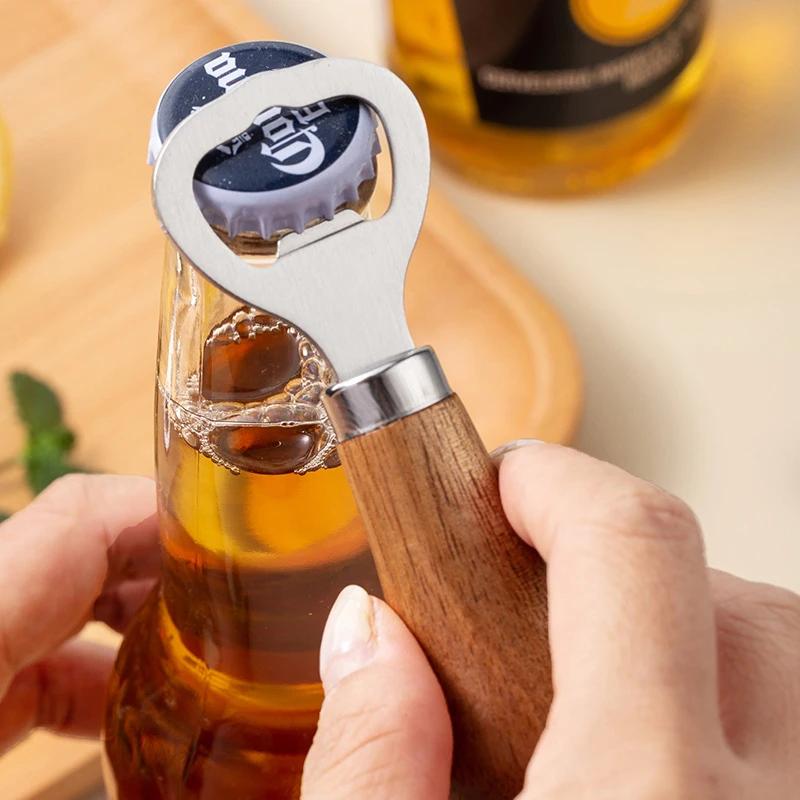 Personal Logo Stainless Steel Beer Bottle Opener with Wood Handle, Kitchen Tools, Anniversary Wedding Gift