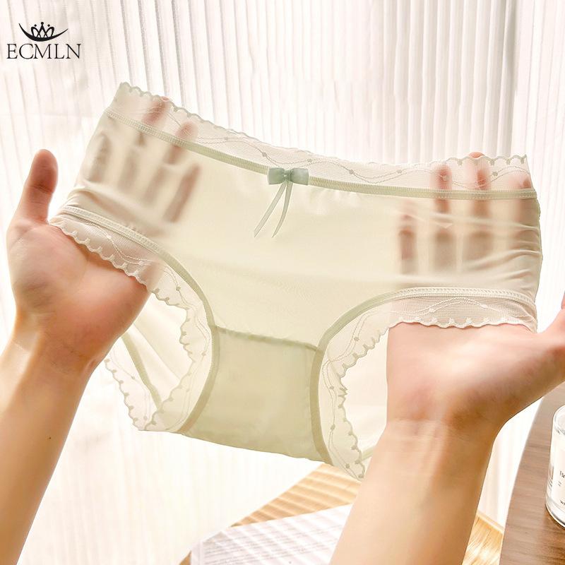 Summer Ice Silk Underwear Panties for Women Mid-waist Bowknot Breathable Ultra-thin Sexy Briefs Underpants Knickers