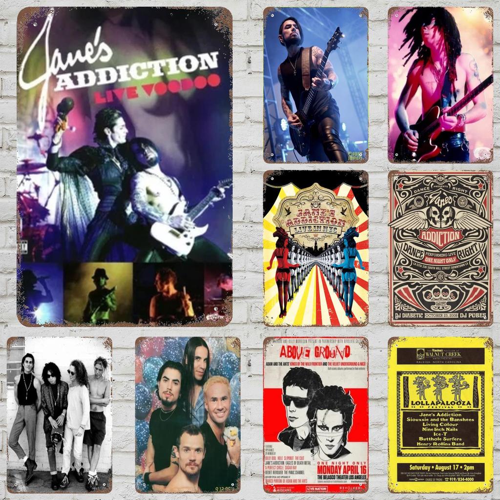 Плакат с декором Jane Addiction Винтажная жестяная табличка Металлическая табличка Декоративная табличка для паба Бара Мужской пещеры Клуба Настенное украшение