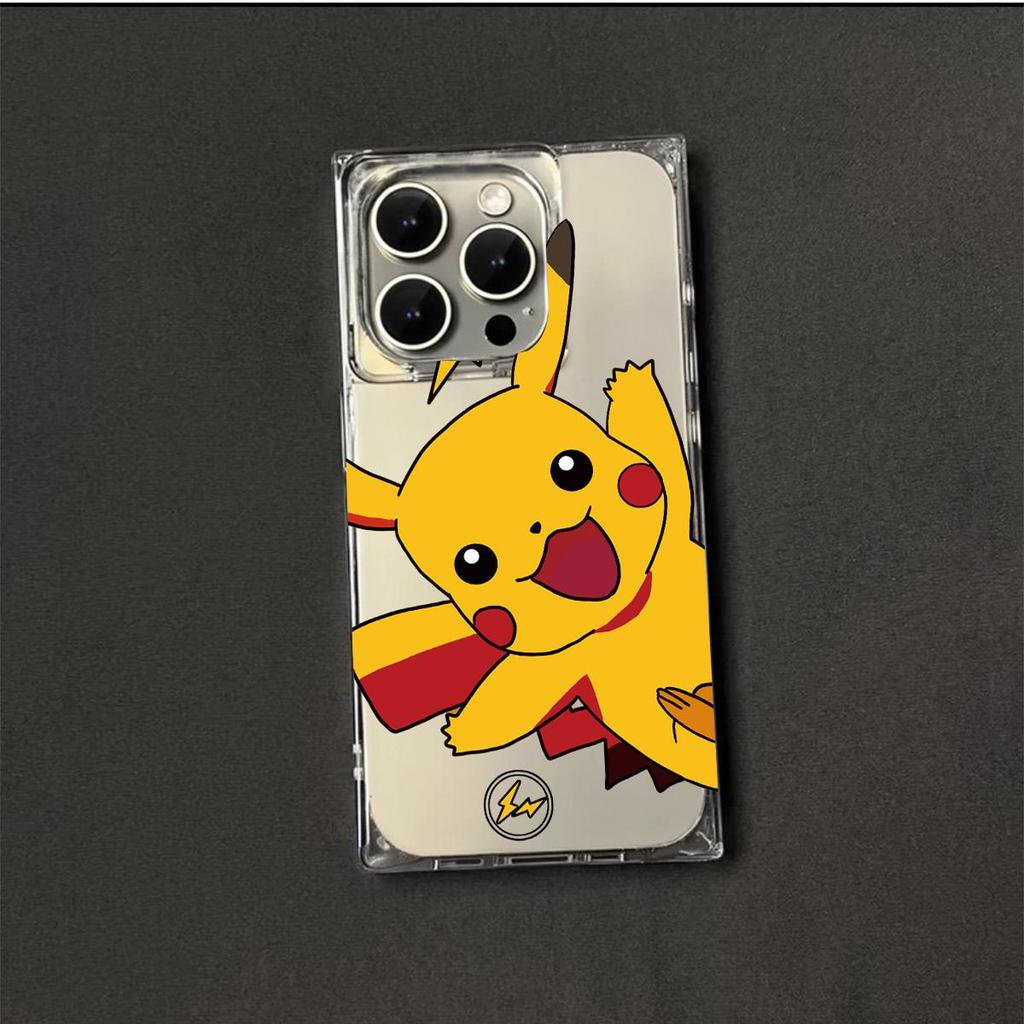 Clear Square Back Tube Case Protection For iPhone 16 ProMax 14 Pro Max 15 Plus 13 12 11 Anti-Oxygen,Cute Pikachu Pattern Casing