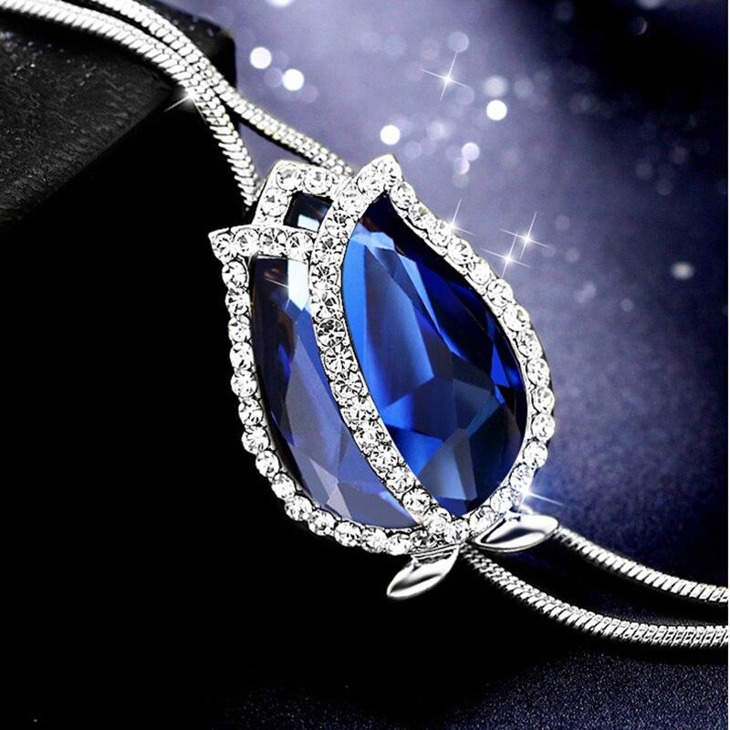 Длинные ожерелья и подвески для женщин Collier Femme, синий тюльпан, массивное свитер-цепочка, ожерелье, модные серебряные ювелирные изделия с кристаллами 2021