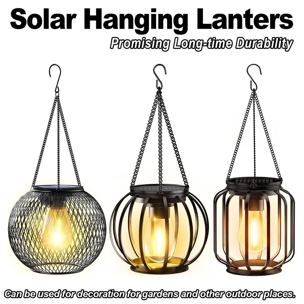 Solar Lantern Led Light Garden Lights Outdoor Waterproof Sensor Lamps Warm White Retro Iron Art Vintage Yard Decoraiton Lighting