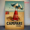 CAMPARI Soda Металлическая вывеска Винтажное Железное Настенное Искусство с Ретро Пляжной Сценой Красный Зонт Синий Навес Прочный Подвесной