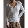 Minimalist Modale V Neck T Shirt For Women With Snake Bone Pattern For Autumn Winter Casual Wear