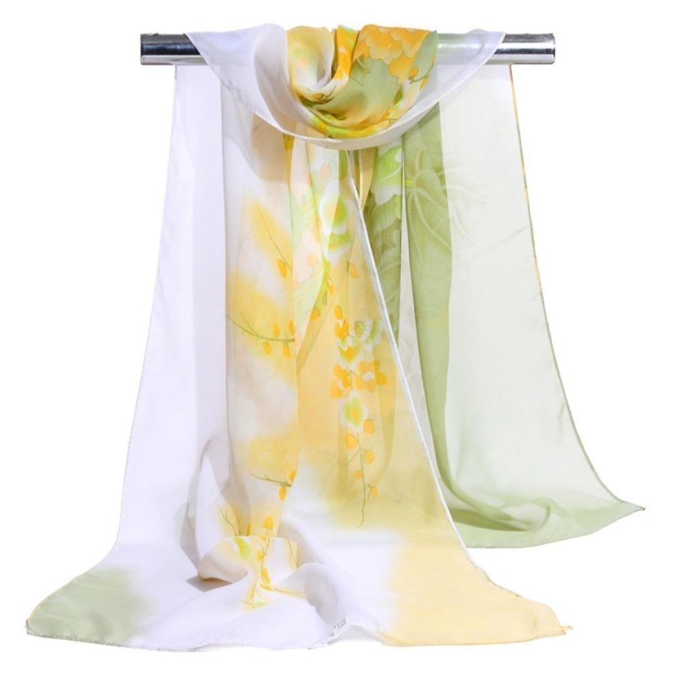 Sun Protection Shawl Silk Flower Print Wrap Hijab Fashion Long Chiffon Scarf Women