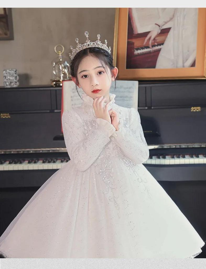 Стильное зимнее платье принцессы 2024 года для девочек: Элегантный костюм для выступления девочки-цветочницы и фортепиано