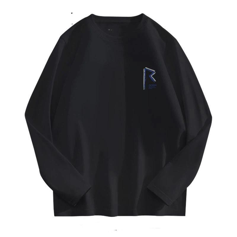 Men's New Spring and Autumn Pure Cotton Long-sleeved T-shirts Loose Fashionable Simple and Heavy-weight Bottoming Shirts