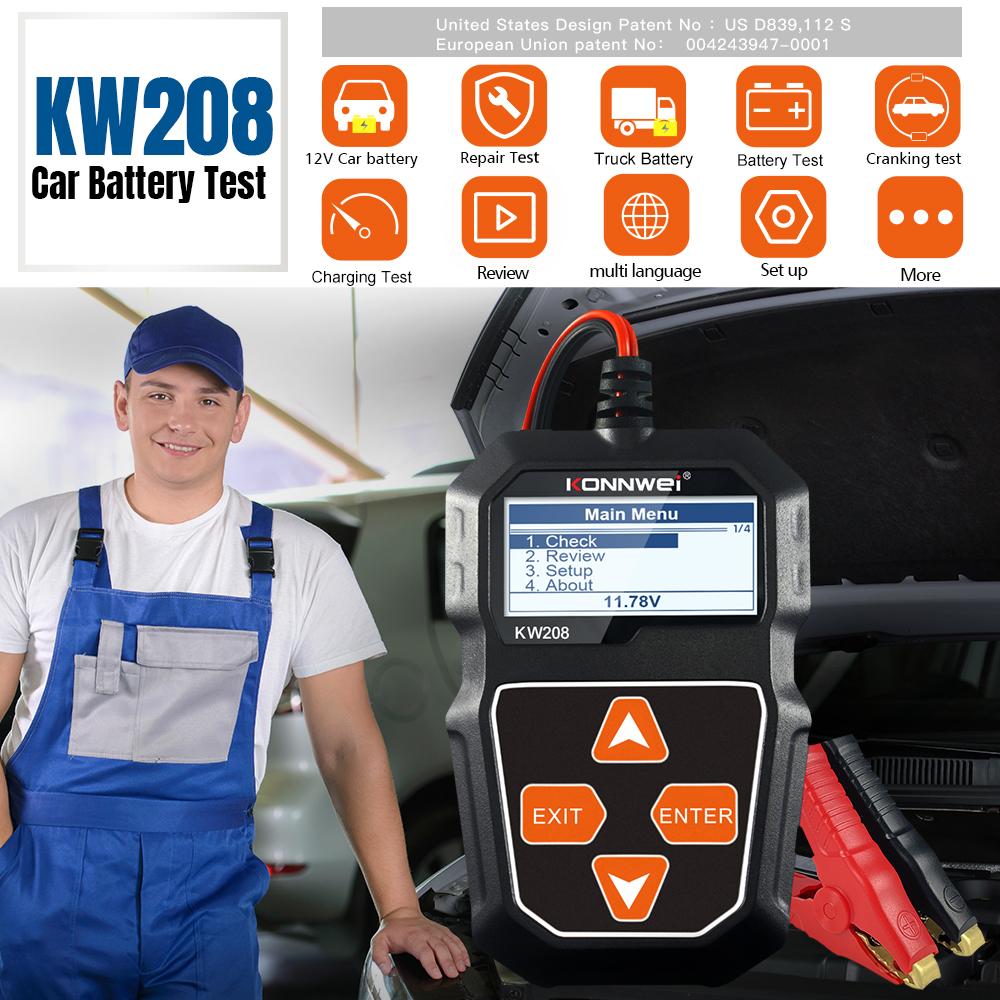 1 Pcs Car Battery Tester 6V 12V, For KONNWEI KW208 Charging System Test Tool Automobile Battery Resistance Tester
