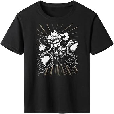 Аниме Футболки One Piece Луффи Гир 5 Пробуждение Фрукта Хлопок Круглый Вырез Ретро Мода Футболка