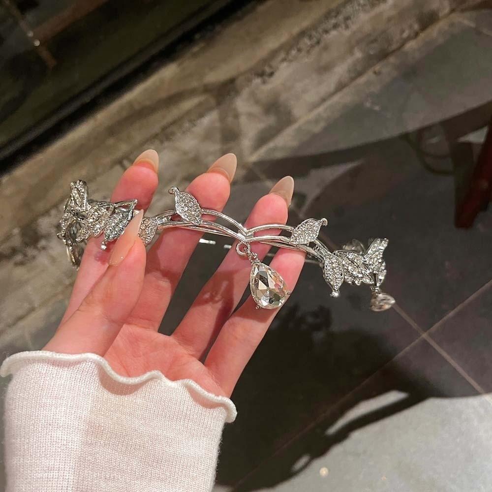 Кристальное украшение на лоб с дизайном листьев Изысканный блестящий обруч для волос невесты Девочки