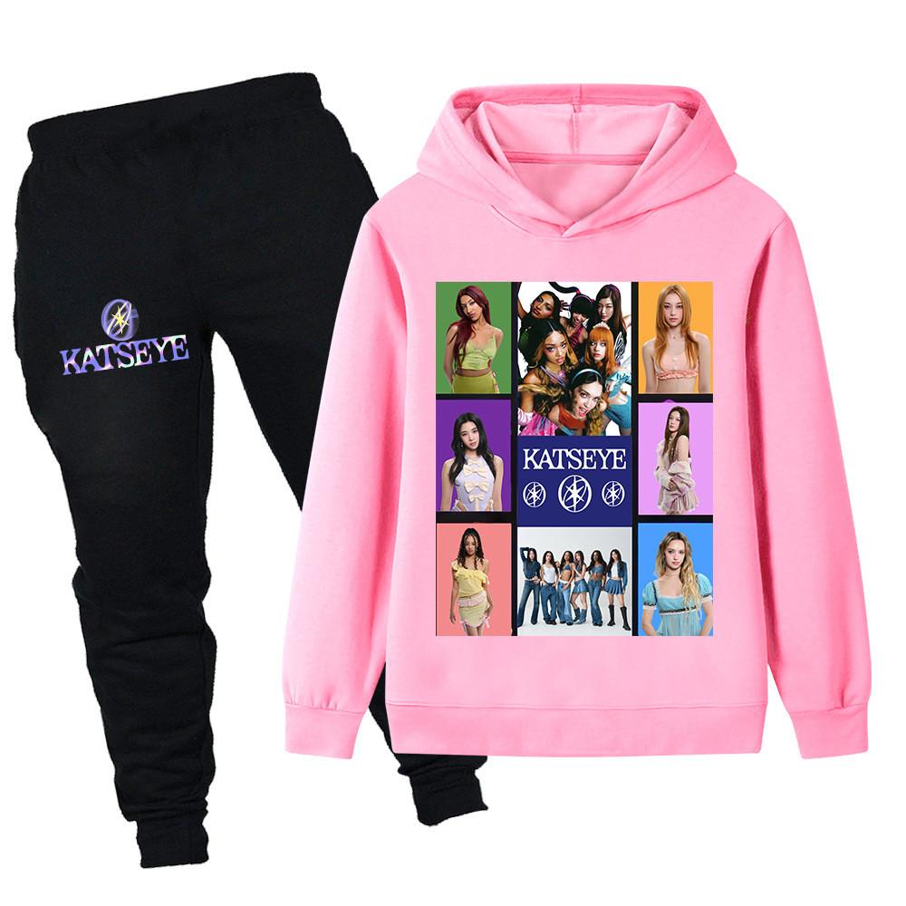 PB1316 Kids Girls KATSEYE Print Long Sleeves Hoodie Pants Trousers Clothes Sets