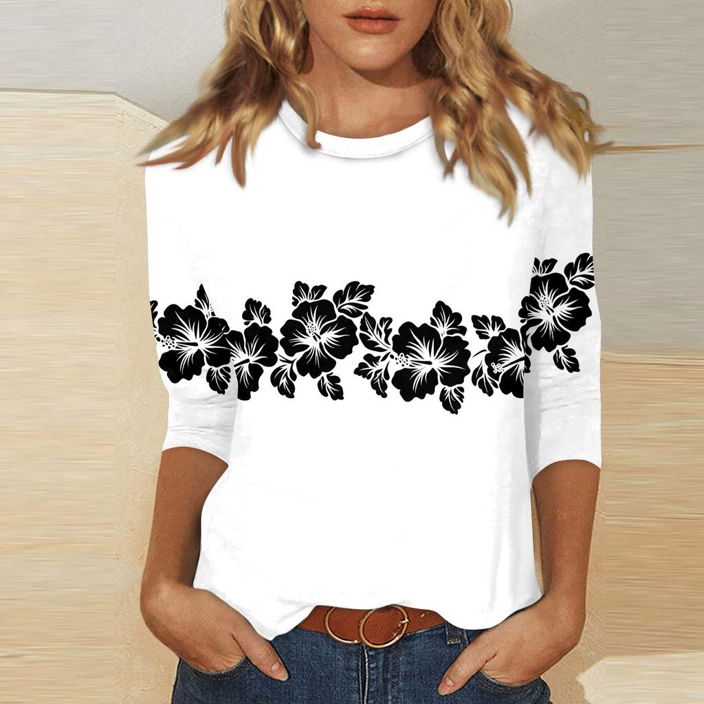 Женский топ с принтом и круглым вырезом, рукавом 3/4