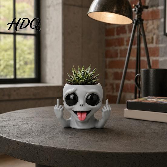 Забавный инопланетный горшок для растений Лицо-горшок 3D-печатный Новинка Горшок для растений Милый Серый