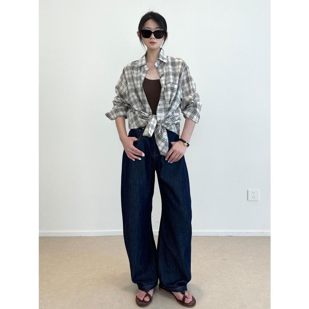 Nan Yu 100% Cotton Plaid Loose Long Sleeve Sun Protection Shirt for Women - Early Autumn 2025 Collection