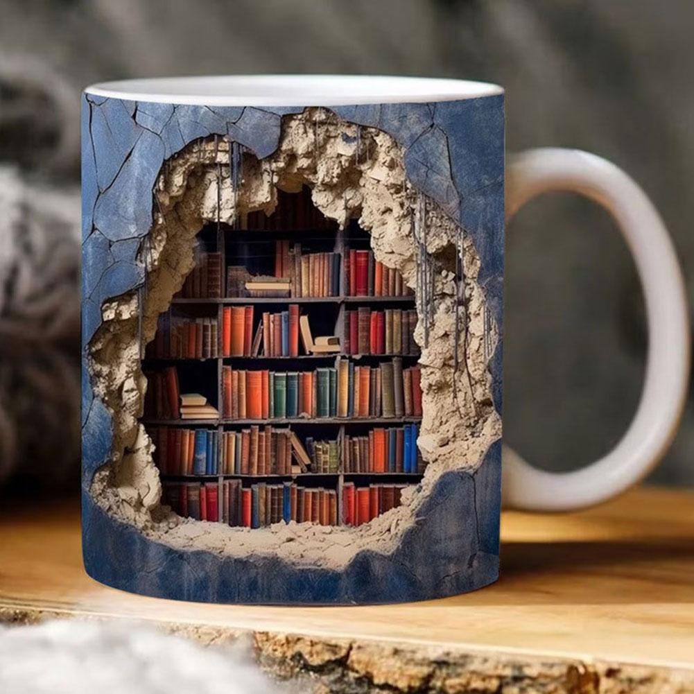 3D Кружка-книжная полка, Чашка-книжная полка, Керамическая кофейная кружка для любителей книг, Крутые рождественские подарки для читателей и любителей книг, Многоцелевая