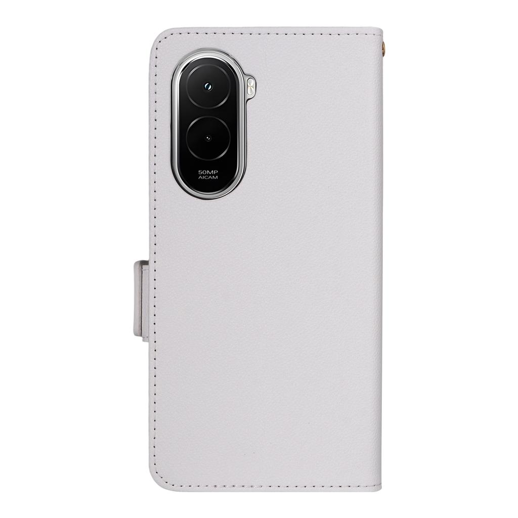 Для Xiaomi Poco M7 Plus 5G/Poco M7 4G (169 мм) Чехол-книжка из кожи с текстурой личи и ремешком на запястье