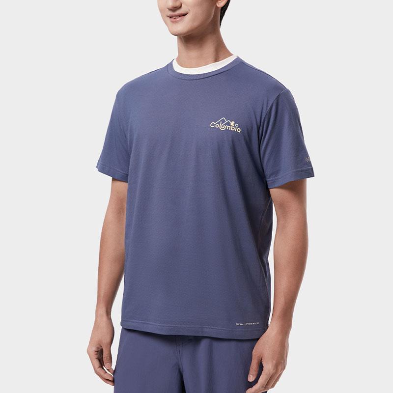 Columbia T-Shirts Men's Blue Crew Neck Moderate Straight Fit AE9685-478