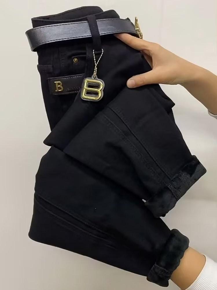 Синие джинсы-шаровары из эластичного бархата с высокой талией для женщин — облегающие, свободные брюки-папы Nine-Point Daddy для осени/зимы 2023 г.