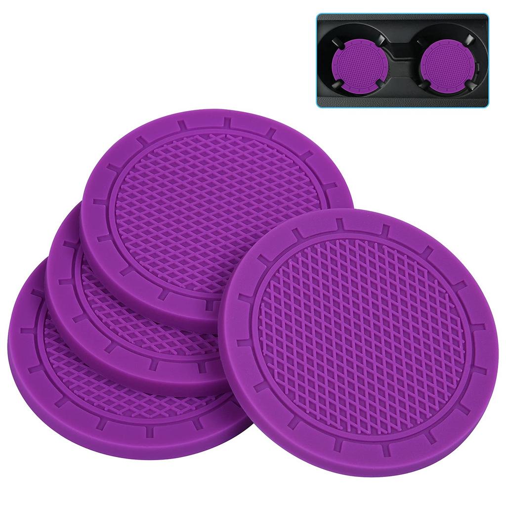 Wisdompro Car Non-Slip Coaster Drink Holder Cup Mat Vinyl Anti Slip Vibration Round 70mm Diameter 4pcs Purple