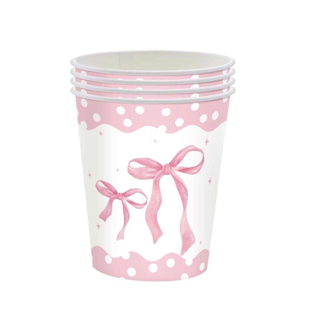 Кружевной розовый бант-тематический набор посуды для дня рождения девочки, одноразовые бумажные тарелки, декоративные элементы