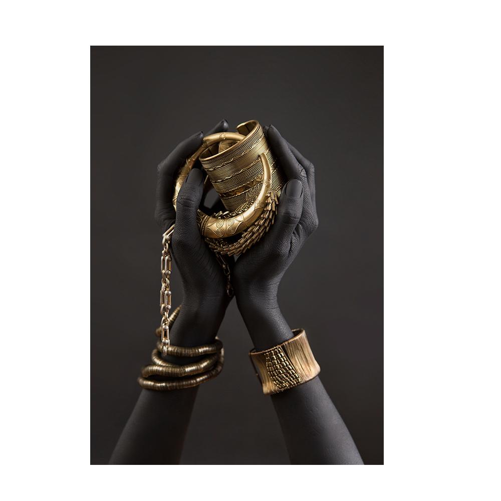 African Woman Holding Gold Jewelry Canvas Posters and Prints Black Models Art Paintings On the Wall Art Pictues For Living Room