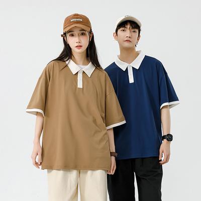 Мужская летняя новая стильная свободная одежда для студентов колледжей, модная брендовая футболка с короткими рукавами из двойного пике в гонконгском стиле, рубашка-поло с лацканами