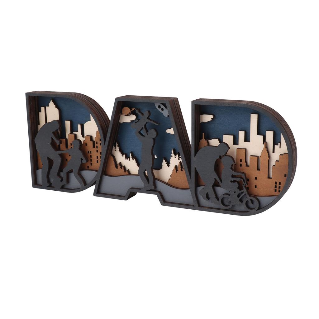 DAD Wooden Crafts Sign Fathers Day Wooden Craft Decoration for Home Bedroom Tabletop Office Desktop
