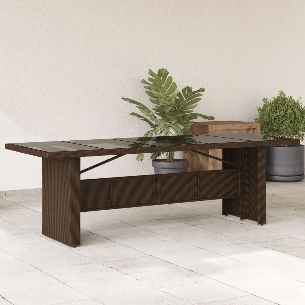 Vidaxl Stół Ogrodowy Ze Szklanym Blatem, Brąz, 240X90X75Cm, Polirattan
