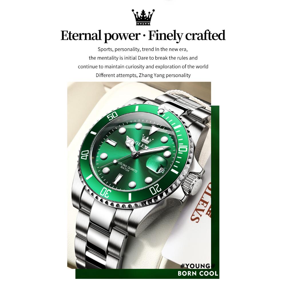OLEVS Мужские часы Женские часы Зеленая вода Призрак Кварцевые часы Водонепроницаемые часы для пар