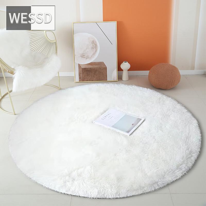 Зеленый круглый пушистый ковер для детской комнаты, однотонный плюшевый ковер для спальни, мягкий коврик с длинными волосами, круглый коврик для ванной, милое украшение, коврик для стула