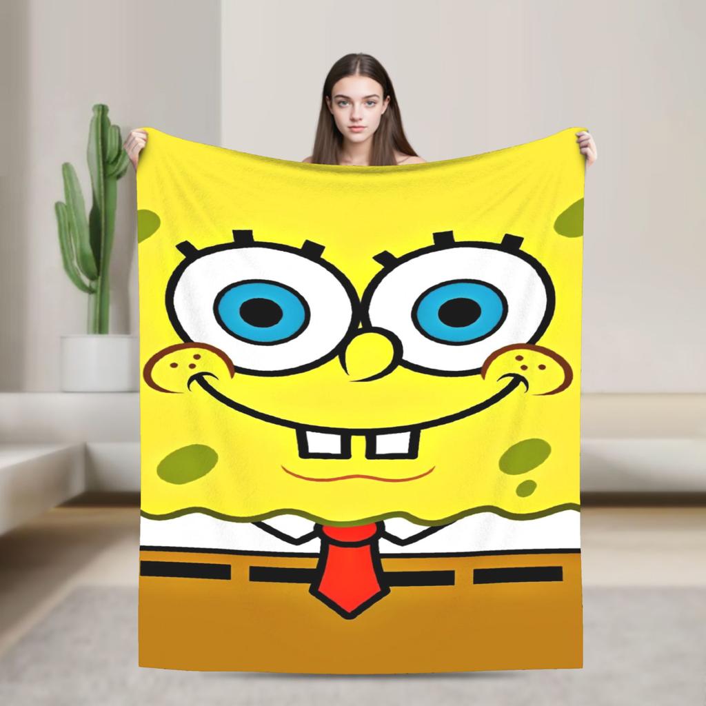 SpongeBob SquarePants Cartoon Blankets Squidward Flannel Funny Breathable Throw Blanket for Chair Covering Sofa Textile Decor
