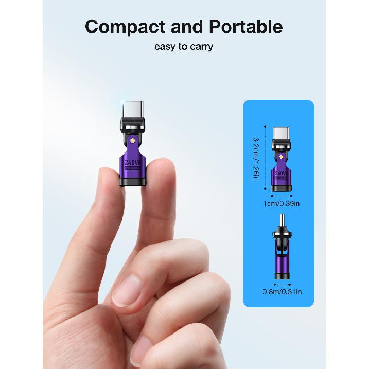 AUFU 540° 240W USBC To Type C Adapter OTG Fast Charge Cable Adapter Type C Male To Female Converter For iPhone17 Macbook Laptop 3