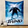 A silhouetted figure with a bright, radiating light replacing its head. Patterned tapestry for bedroom and living room home decor