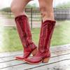 Cowboy Boots for Women Knee High Med Calf Vintage Western Cowgirl Boots Women Heeled Casual Shoes Autumn Block Heel