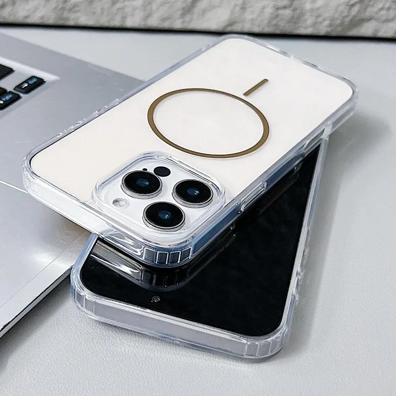 Прозрачный акриловый жесткий чехол MagSafe для iPhone 16E 14 15 16 Plus 12 13 mini X XR XS 11 16 pro max Магнитный ультратонкий чехол