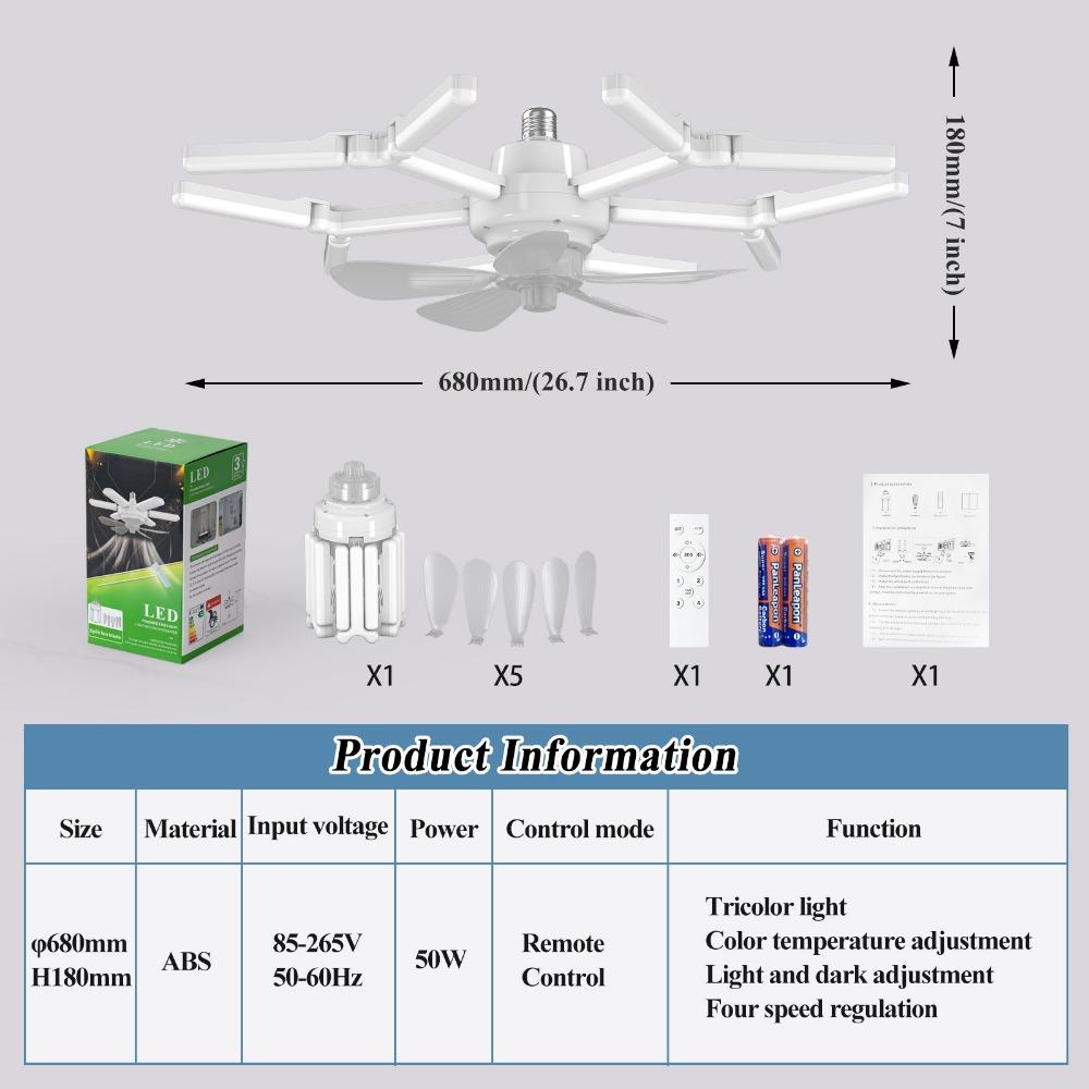 2 In 1 Ceiling Fan Light 4-Speed Regulation Electric Cordless Fan Creative Ceiling Fan  Office