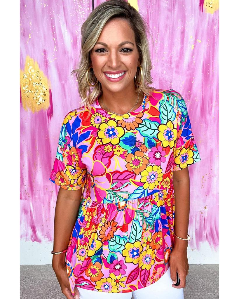 Azura Exchange С короткими рукавами и плиссированным топом Babydoll с цветочным принтом роз