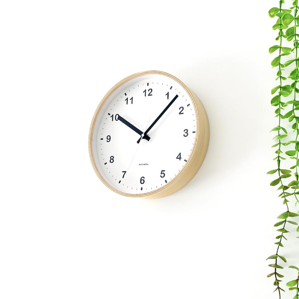 KATOMOKU Plywood Clock, Natural Finish, km-33MRC, Wall Clock with Continuous Second Hand, 25.2cm Diameter (radio-controlled Clock)