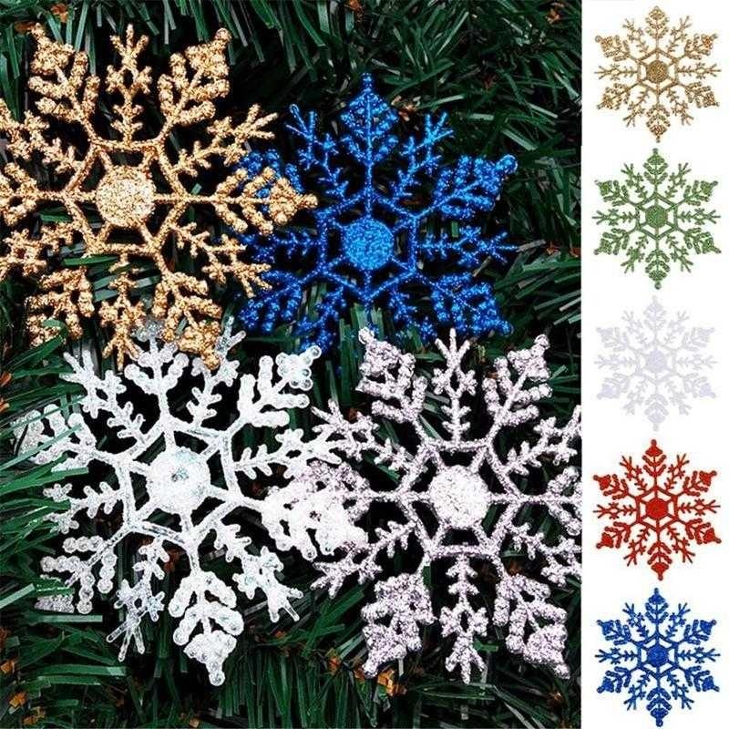 Merry Christmas Glitter Snowflakes Christmas Xmas Tree Ornaments Party Home Decoration