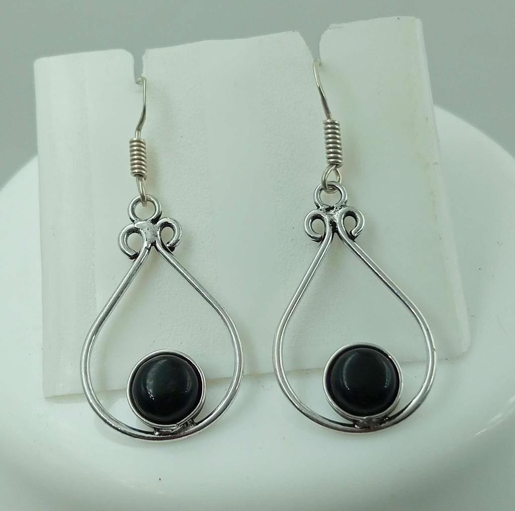 Серьги-крючки с черным ониксом и драгоценным камнем из стерлингового серебра 925 пробы, ювелирные изделия NST-J2H13569