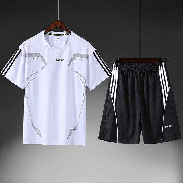Мужской летний костюм для фитнеса, спортивный костюм, мужской костюм из двух предметов