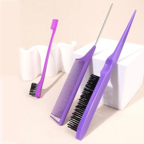 3Pcs/Set Hair Styling Comb Kit with Double-side Edge Control Teasing Bristle Brush Rat Tail Women Comb Back Brushing Combing Styling Brush
