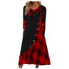 Women's Fashion Plaid Stitching Button Pockets Pile Neck Long Sleeve Dress