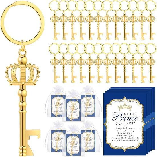 50 Наборов Открывалок для Бутылок на Детский Праздник Включены Брелок-Открывалка Брелок с Подвесками-Коронами Карточки «Спасибо» Мешочки из Органзы Подарки-Сувениры на Детский Праздник